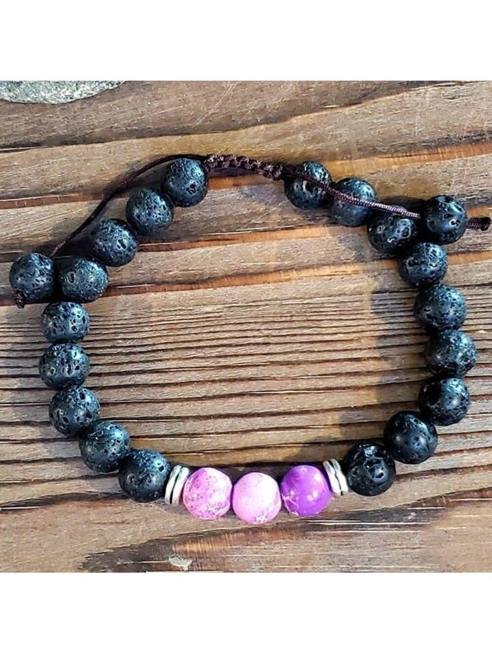 Chakra Bracelet Purple Aqua Terra Jasper Black Lava Stones